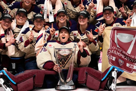 Members of the Montreal Victoire celebrate their Walter Cup win.