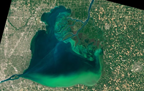 A Nasa image showing algae blooms in Lake St Clair and Lake Erie.