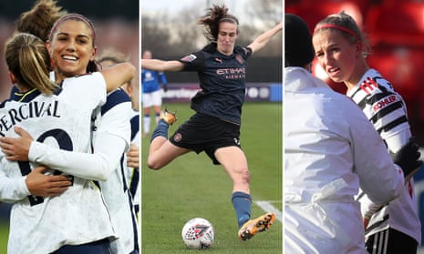 Alex Morgan celebrates scoring for Spurs; Jill Scott impresses on her return for Manchester City, Manchester United’s Jackie Groenen receives treatment for a head injury