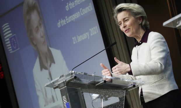 Ursula Von Der Leyen at a news conference in Brussels on 21 January