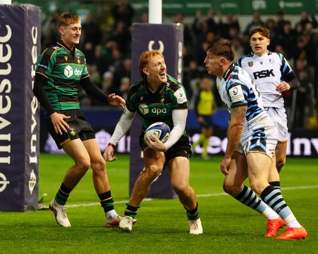 George Hendy after touching down to score for Northampton