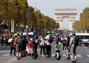 Monowheels on the Champs Elysee.