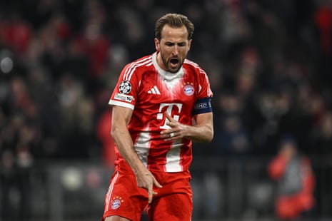 Harry Kane celebrates a goal for Bayern Munich.