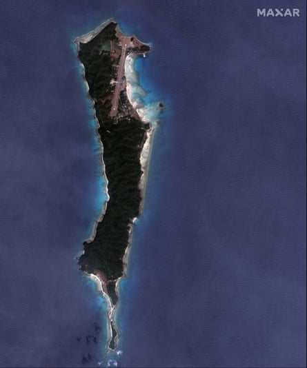 An aerial shot of Great Coco island, which is 11km long