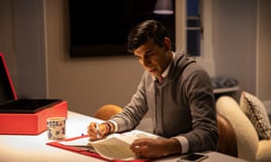 Rishi Sunak working on his spending review speech in his office at 11 Downing Street yesterday.