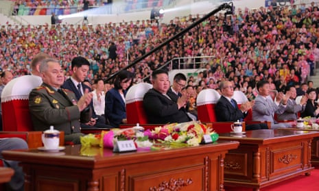 North Korean leader Kim Jong Un, second left in front, Russian Defence Minister Sergei Shoigu, left, and China’s Vice Chairman of the standing committee of the country’s National People’s Congress Li Hongzhong, fourth right in Pyongyang, North Korea Thursday, 27 July 2023.