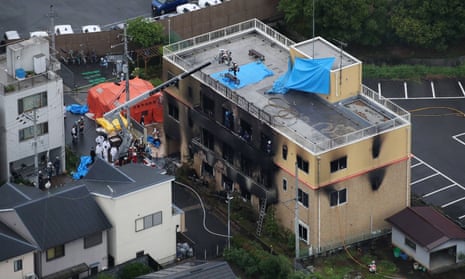 The scene after a fire at an animation company killed dozens of people in Kyoto, Japan