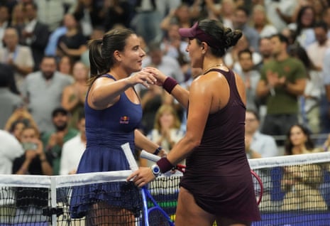 Jessica Pegula embraces fellow American Emma Navarro after winning their US Open quarter-final at Flushing Meadows.