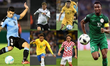 Ready for Russia (clockwise from left): Luis Suárez and Uruguay, Germany’s Timo Werner; Tim Cahill of Australia; Jon Obi Mikel of Nigeria; Croatia’s Luka Modric and Neymar of Brazil.