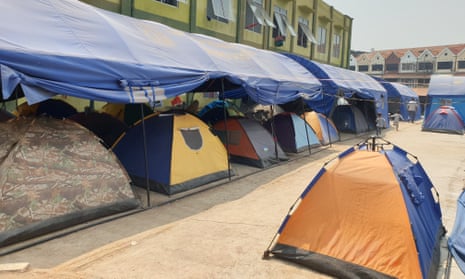 Refugee tents in a compound in west Jakarta