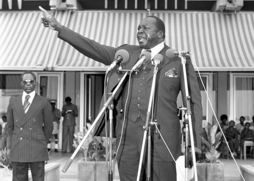 Amin makes a speech at Nile Mansion in 1978.