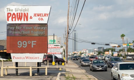 A temperature display reading 99F (about 37.2C) in late afternoon in Houston, Texas, at the weekend.