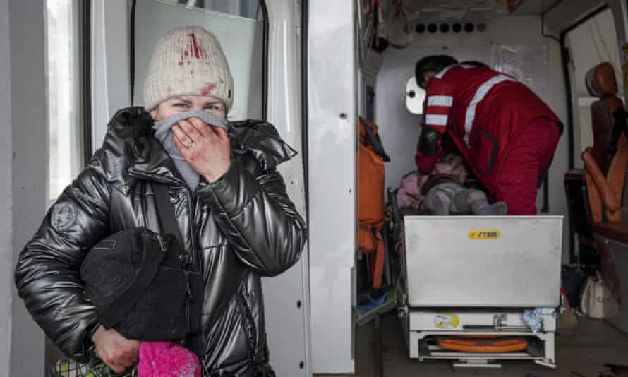 A woman in distress as paramedics perform CPR on a girl who was injured during shelling, at city hospital of Mariupol. 27 February The girl did not survive.