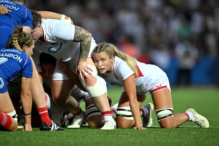Zoe Aldcroft prepares for a scrum
