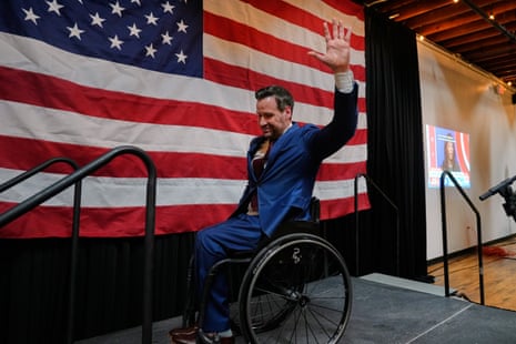 Iowa state Rep. Josh Turek leaves the stage after speaking during a primary election night watch party after winning the Democratic nomination for U.S. Senate, Tuesday, June 2, 2026, in Des Moines, Iowa.