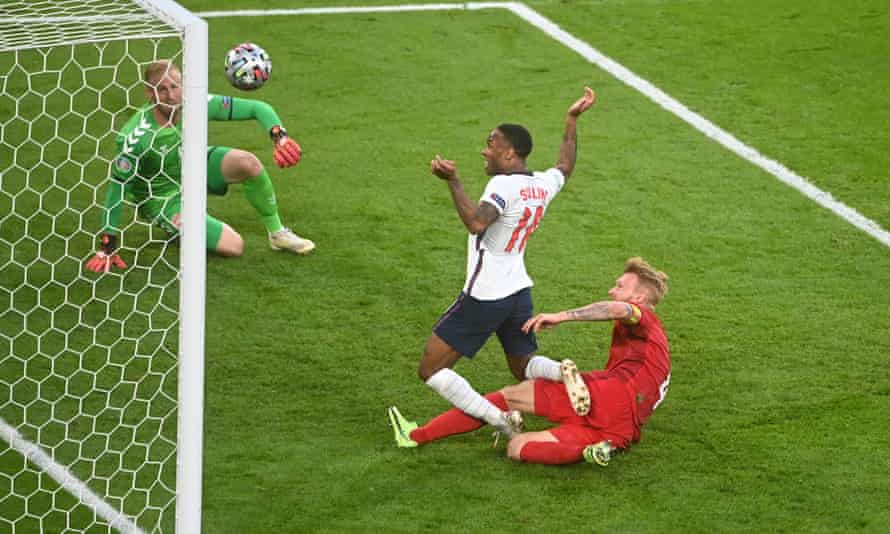 Simon Kjær scores the own goal that gave England an equaliser in the Euro 2020 semi-final.