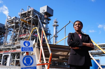 Kemi Badenoch standing in front of a chemical company in Teesside.