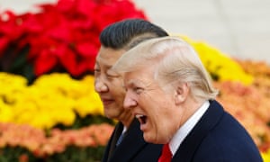 US president Donald Trump takes part in a welcoming ceremony with China’s president Xi Jinping in Beijing.