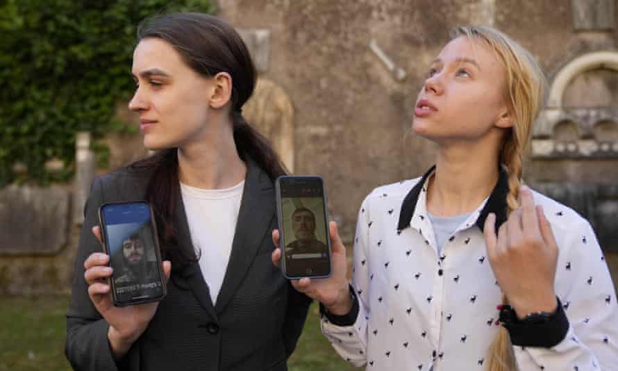 Kateryna Prokopenko, wife of Denys Prokopenko, commander of the Azov regiment, right, and Yulia Fedosiuk, wife of Arseny Fedosiuk, another member of Azov regiment, during an interview with AP in Rome