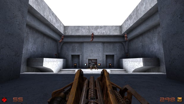 CDATA[A lone concrete spire stands in a shallow bowl of rock, sheltering a rusted trapdoor from the elements. Standing on the trapdoor causes it to yawn open like iron jaws, dropping you through a vertical shaft into a subterranean museum. Here, dozens of doors line the walls of three vaulted grey galleries, each leading to a pocket dimension of dizzying virtual architecture and fierce gladiatorial combat.
Welcome to **Quake Brutalist Jam**, the hottest community event for lovers of id Software’s classic first-person shooter from 1996. First run in 2022, the Jam started out as a celebration of old-school 3D level design, where veteran game developers, aspiring level designers and enthusiast modders gather to construct new maps and missions themed around the austere minimalism of **brutalist architecture**.
This third iteration of the Jam goes much further. In an intense six-week session, contributors designed **77 brutalist-themed maps** where players fight new enemies with new weapons. For context, the original Quake, built by legendary game designers such as John Carmack, John Romero, Tim Willits and American McGee, featured 37 levels when it was first released.
![Quake Brutalist Game Jam