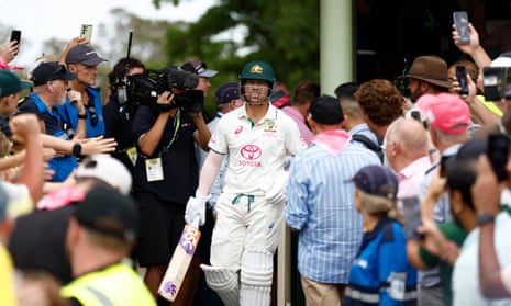 David Warner of Australia walks out to bat on Day 2 of his farewell Test in Sydney.