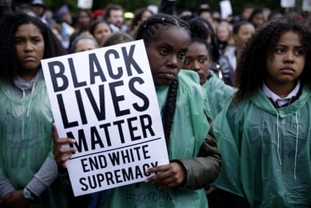 a protest in Manchester, UK, in 2016 over police shootings of African Americans in the US