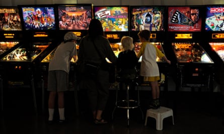People play on machines at the pinball hall of fame in Las Vegas.