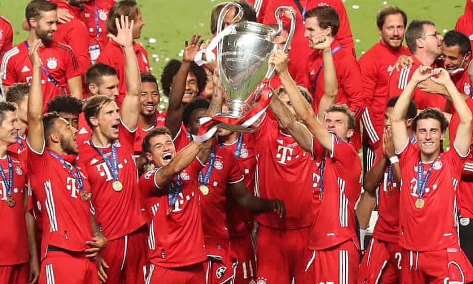 Players celebrates with the Champions League trophy following Bayern Munich’s success last August. Plans for a European Super League have been condemned as a ‘dangerous scheme’.
