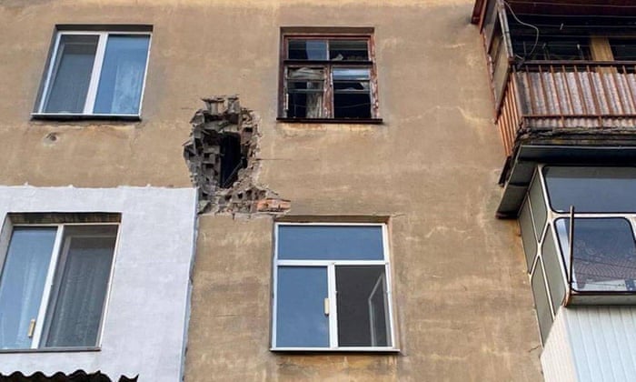 A view shows a residential building damaged by a Russian military strike in Marhanets.