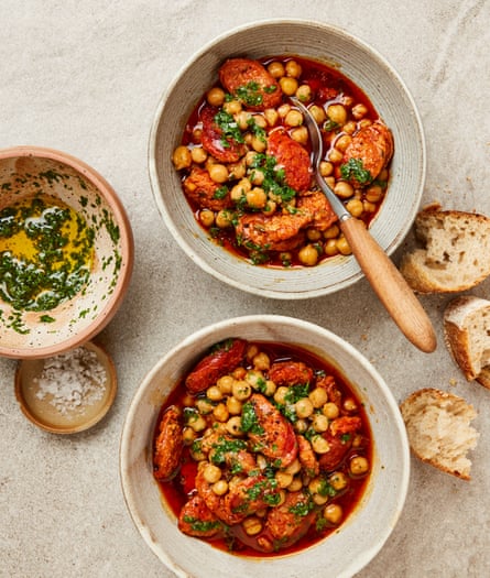 Yotam Ottolenghi’s chorizo, cider and chickpea stew with ajillo