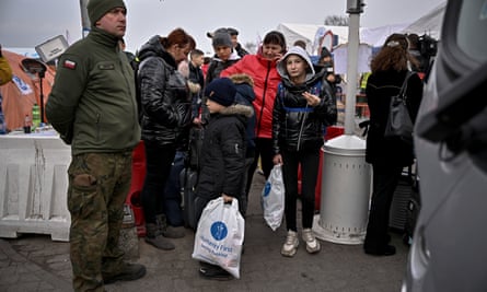 Refugees from Ukraine at the border crossing in Medyka, Poland