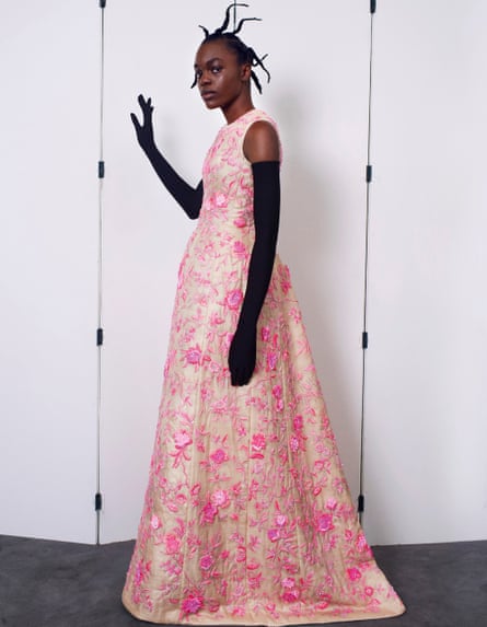 A model in a Balenciaga gown at the label’s haute couture show in Paris