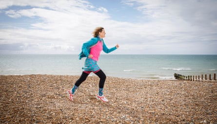 Lisa Jackson running on Worthing Beach