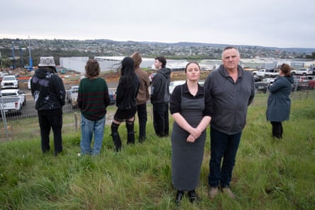 Kayla Thompson with members of a group campaigning against a Firmus AI datacentre at St Leonards, Tasmania