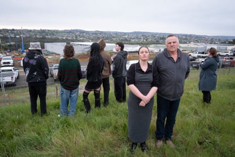 Kayla Thompson with members of a group campaigning against a Firmus datacentre in Tasmania, Australia