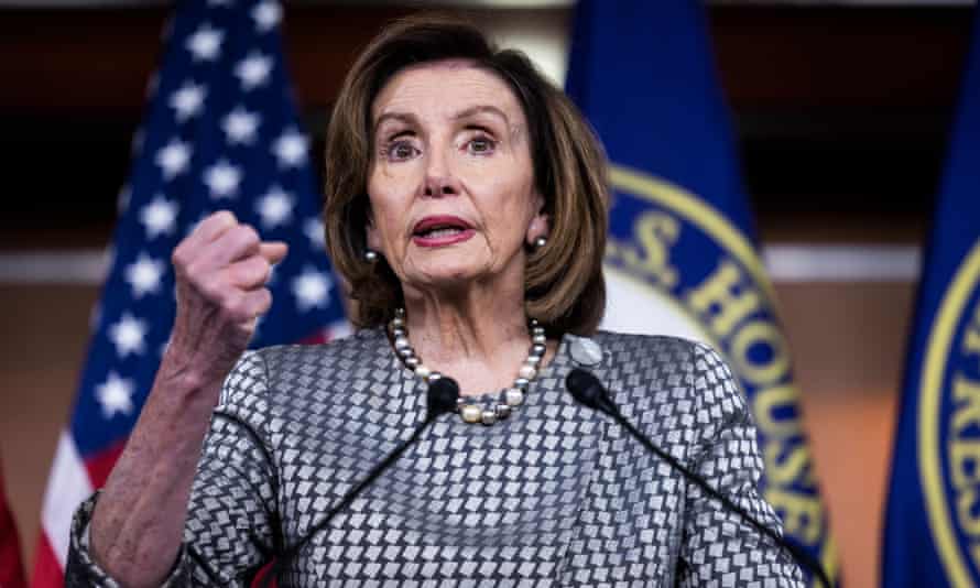 House speaker Nancy Pelosi addresses reporters at a press briefing on Friday.