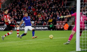 Everton’s Richarlison scores their second goal.