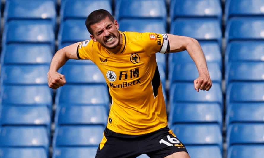 Conor Coady scores an equaliser for Wolves.