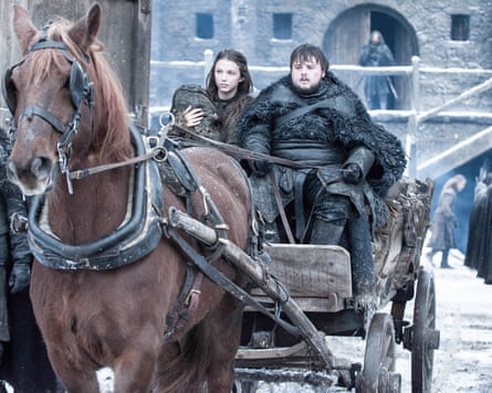 With John Bradley in Game of Thrones. They are pictured driving a horse-drawn cart