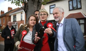 Jeremy Corbyn campaigning with Labour activists for the local elections in Peterborough on 27 April.