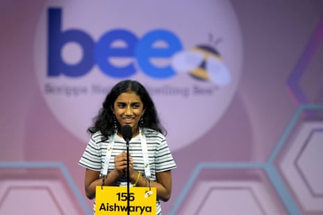 Aishwarya Kallakuri, 14, of Charlotte, North Carolina, spells idempotent correctly on Thursday night.