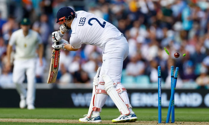 England's Alex Lees is bowled out by South Africa's Marco Jansen.