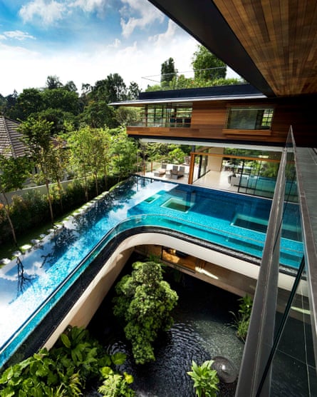 A view of the cascading waterfall and pool.