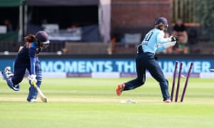 Mithali Raj is run out.