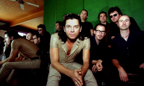 INXS (left to right): lead singer Michael Hutchence, Jon Farriss, Kirk Pengilly, Andrew Farriss, Tim Farriss and Garry Beers in 1996.