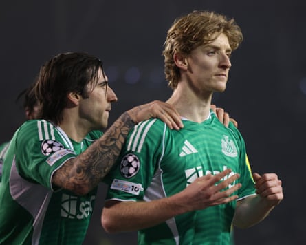 Anthony Gordon (right) scored four first-half goals against Qarabag.