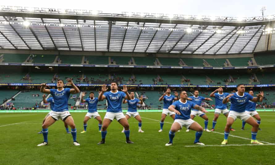 Samoa perform the Haka after their game against Barbarians was cancelled.