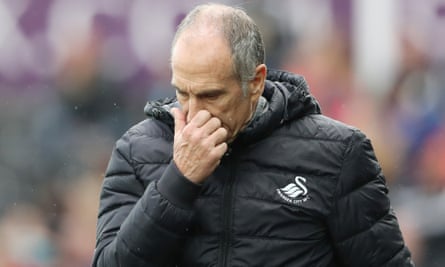 Francesco Guidolin during the defeat to Liverpool, his final game in charge of Swansea.