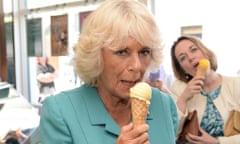 Bloody sundae … the Duchess of Cornwall and a friend enjoy some ice-cream in Gwynedd, Wales, July 2016. 