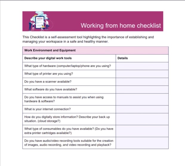 Screenshot of a ‘Working from home checklist’ in the Catalyst course